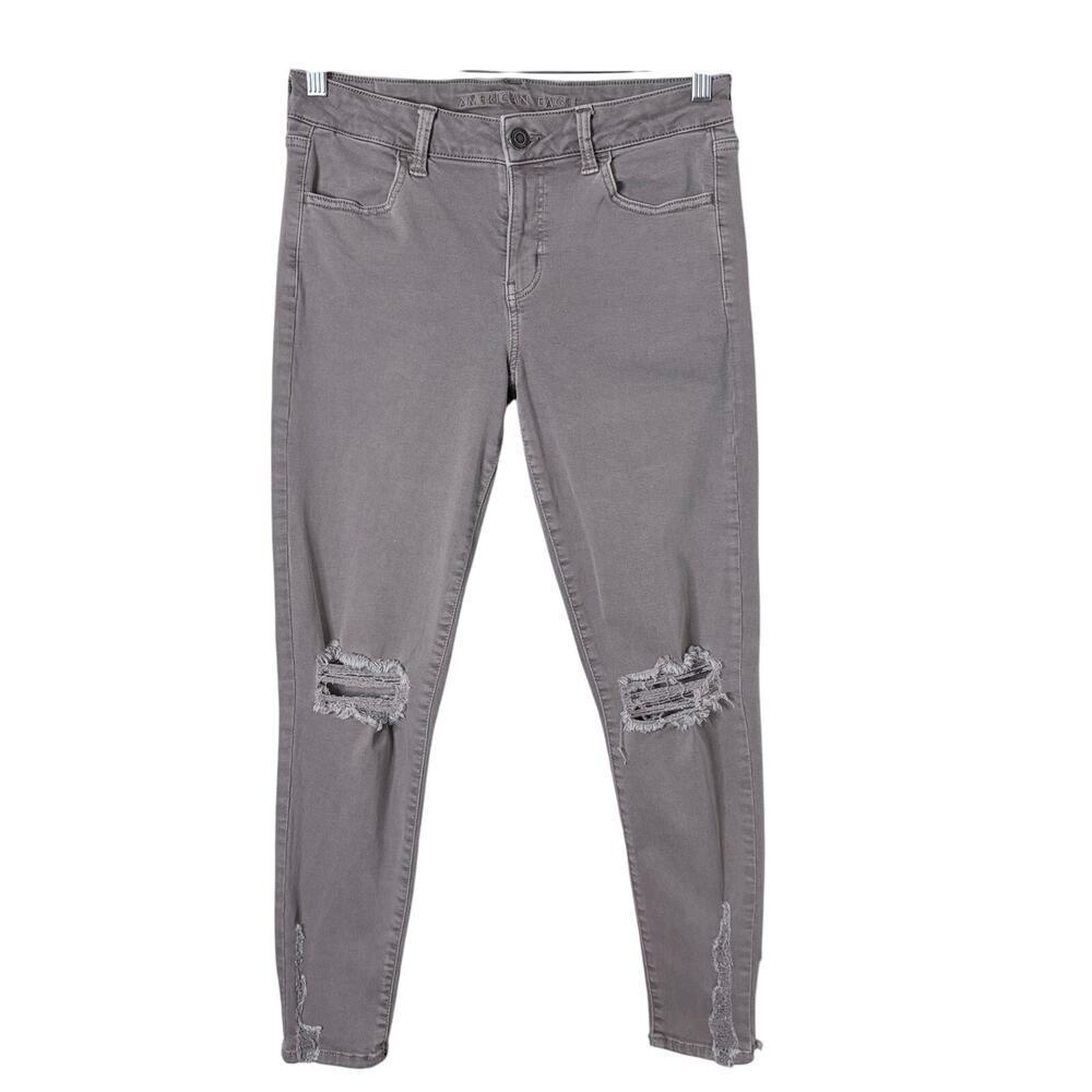 American Eagle Women Jegging Jeans 10 Taupe Distressed Next Level Stretch Skinny